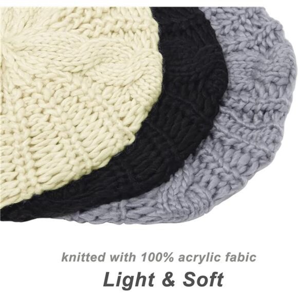 3 Pieces Women\'s Soft Lightweight Crochet Hats Ribbed French Berets Hat main image 5